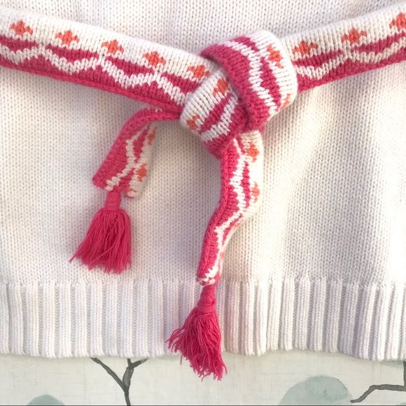 Gymboree Kids Fair Isle White Pink Green Knit Sweater with Tie & Tassels - Picture 4 of 7